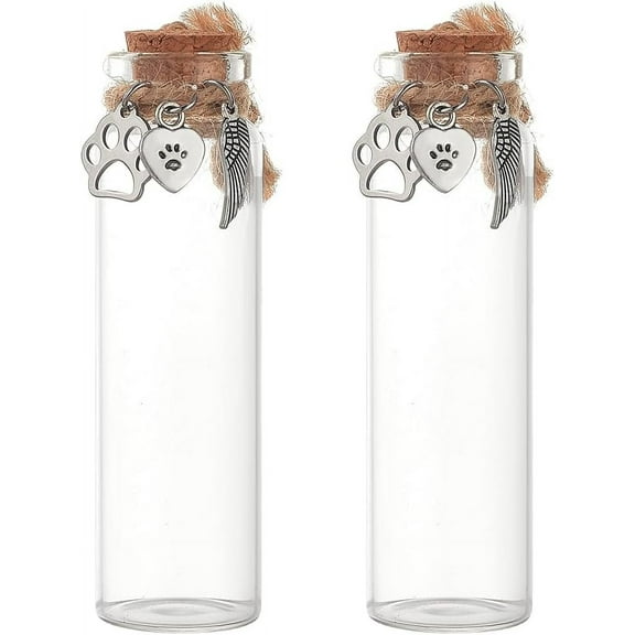 2 Pcs Pet Hair Memorial Bottle Mini Transparent Keepsake Bottle with Heart Decor Memory Sympathy Gift Glass Vial for Ashes Fur Urn
