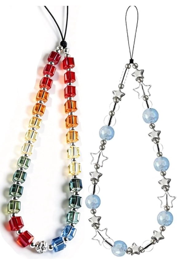 2 Pcs Phone Charm Strap Universal Hand Phone Wrist Strap Camera Lanyard Pearl Beaded Cute Chain String Accessories Universal for iPhone 16 Pro Max Samsung Women Girls Phones Bag Keychain Beach Style