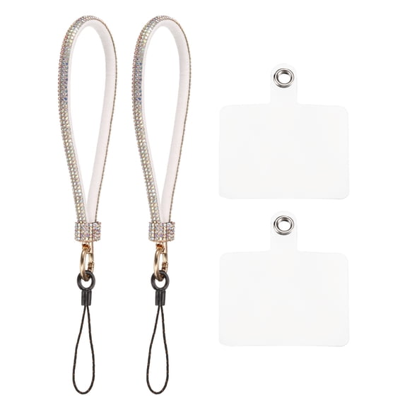 2 Pcs Phone Lanyard, Detachable Wrist Strap Glitters with Phone Patches for Phone Case, White