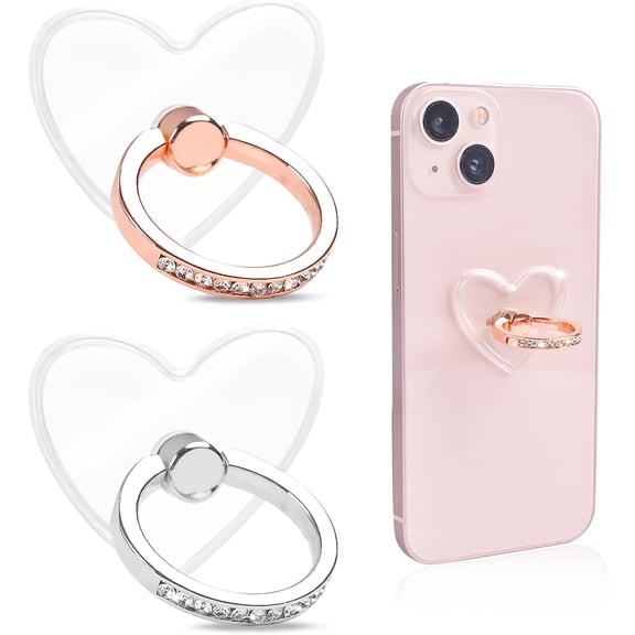 2 Pcs Phone Ring Holder, Transparent Phone Grip, 360 Degree Rotation Phone Finger Holder with Diamond for Case