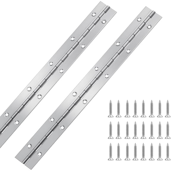 2 Pcs Piano Hinge, 12 Inch Stainless Steel Hinges with 24 Screws | 12 in x 1.2 in, 304 Stainless Steel, Pre-Drilled Countersunk Holes, for Cabinets, DIY Storage Boxes, Boat Cabin Lockers