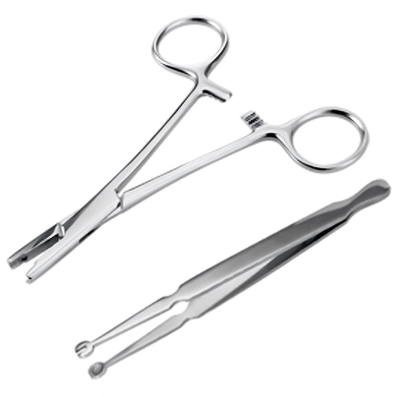 2 Pcs Piercing Tool Set, Includes Ball Grabber Plier and Clamping Tweezers, Stainless Steel Piercing Tools for Nose Lip Ear, Piercing Barbell Clamps Tool for 9-3 mm Balls