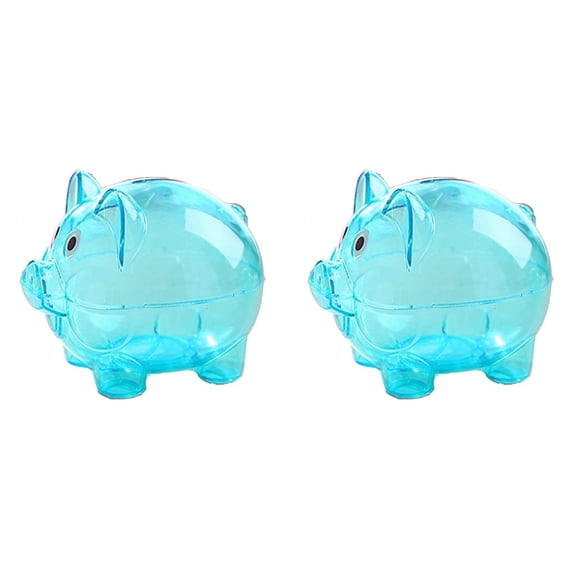 2 Pcs Piggy Bank, Unbreakable Resin Money Bank Cute Pig Money Saving Box Transparent Saving Pot Cash Container Box Blue (2 Pcs)