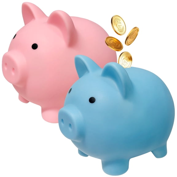 2 Pcs Piggy Banks, Large Sturdy Plastic Savings Jar, Cute Cartoon Coin Bank, Fun Money Box for Coins and Cash, Practical Present for Birthday, Christmas