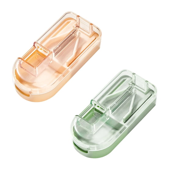 2 Pcs Pill Cutter Splitter for Small and Tiny Pills, Precision Pill Splitter, Designed for Swallowing Difficulties & Pets, Nonslip Pad, Wrap-Around Blade Guard, 3.23x1.46x0.98 Inch, Beige and Green