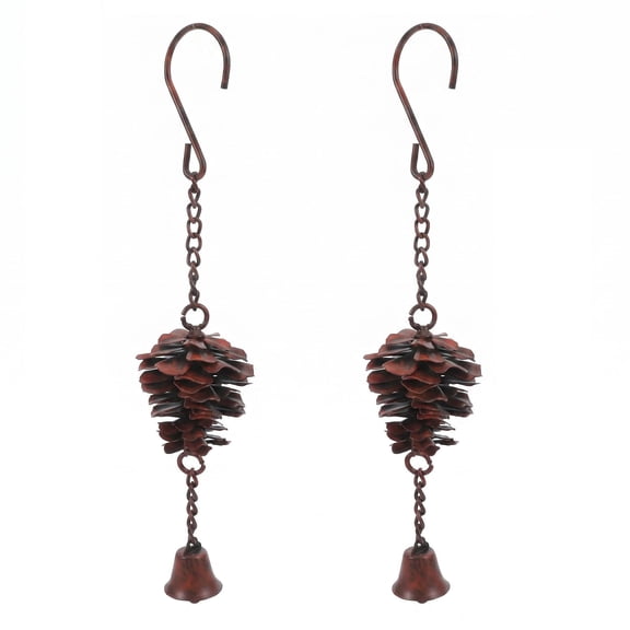 2 Pcs Pine Cone Wind Chimes Outdoor Hanging Decor, Rustic Metal Pinecone Chime with Bells for Garden Patio Porch Decoration, Decorative Wind Chime Ornament for Spring Home Yard Balcony Gift