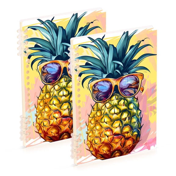 2 Pcs Pineapple with Glasses Spiral Notebooks 60 Sheets 120 Pages A5 Journal Notepad 8.3x5.7 Inch Thick Adjustable College Ruled Paper