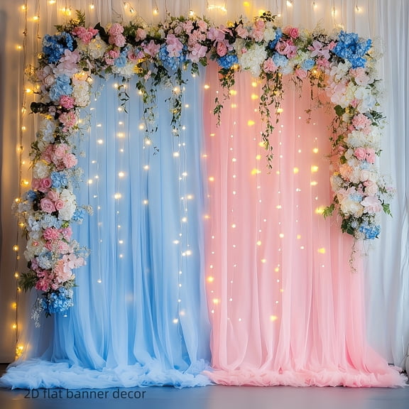 2 Pcs Pink Blue Tulle Backdrop Curtain with Fairy Lights,63118 Inch Sheer Tulle Background Curtain,Suitable for Wedding Birthday Baby Shower Gender Reveal Party Photo Booth Decor