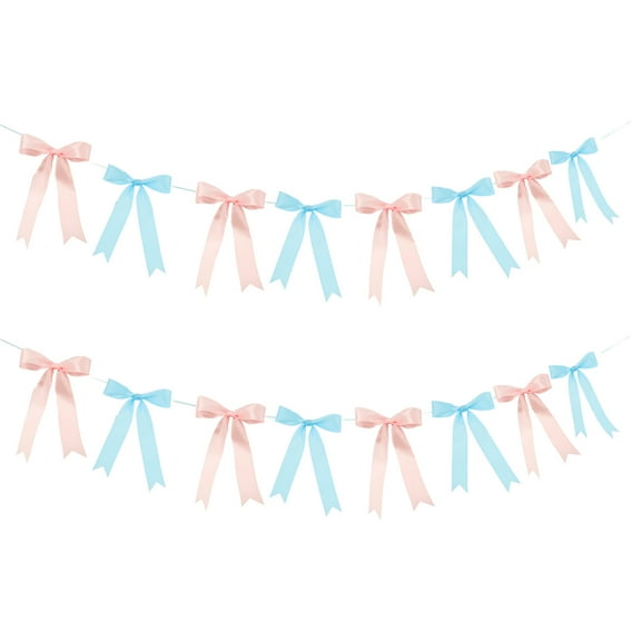 2 Pcs Pink Bow Garland Banner 9.84ft Elegant Hanging Bow Banner Ornaments for Birthday Bachelorette Party Bridal Shower
