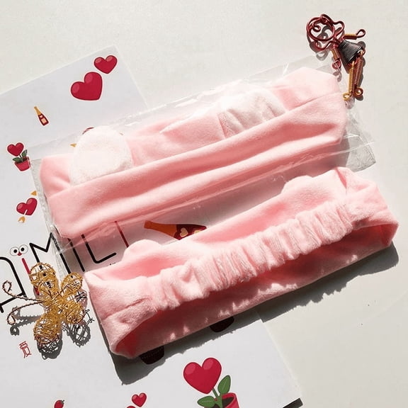 2 Pcs Pink Cat Ear Headband, Flannel Soft Spa Headbands for Women, Sweet Hair Accessories for Washing Face, Applying Make-Up, Yoga, or Skincare, Adjustable Sweet Hairband, 9.4 x 2.8 in