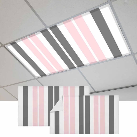 2 Pcs Pink and Fluorescent Light Covers Grey Striped Rectangular Geometric Magnetic Light Covers for Ceiling Lights 4 x 2 ft Drop Ceiling Lights Cover Shade for Office, Home, Hospital