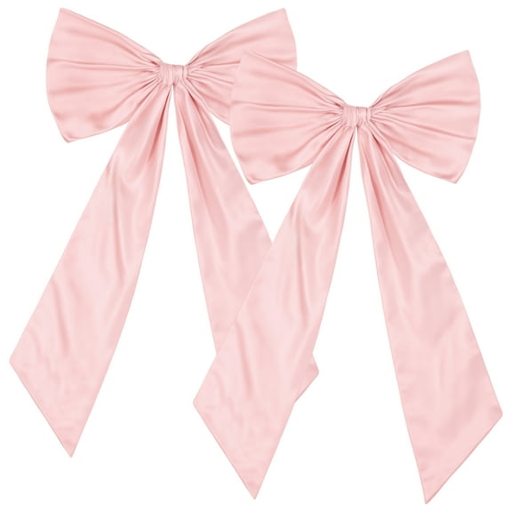 2 Pcs Pink Satin Bow Decorations for Birthday Parties, Large 17 x 39 Inches Hanging Bows with Ribbon, Coquette Birthday Decor, Ideal for Party, Versatile and Reusable