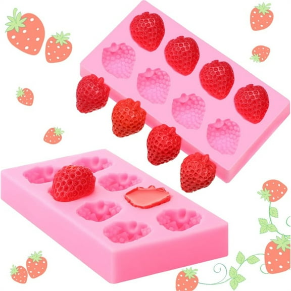 2 Pcs Pink Strawberry Baking Molds,Silicone 3D Cupcake Molds,Strawberry Silicone Fondant Mold for Cake DIY,Fruit Strawberry Modeling Molds,Decorative Mold for Fondant Cupcakes