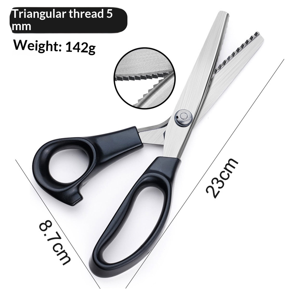 2 Pcs Pinking Shears Scissors for Fabric Cutting Scalloped 7mm, Serrated 5mm Felt Craft Scissors Zig Zag Cut Sewing Handheld Jagged Dressmaking Supply for Leather Clothing Paper(Black)