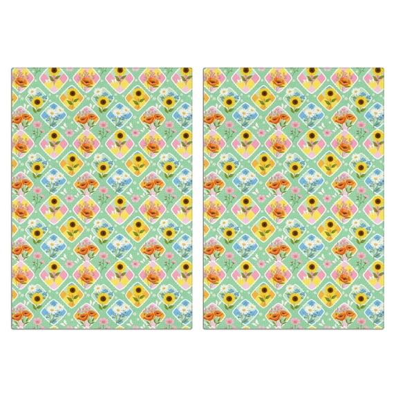 2 Pcs Pioneer Flower Floral Print Pattern Funny Kitchen Towels, Microfiber Dish Towels, Kitchen Tea Towels Set 18" X 26"