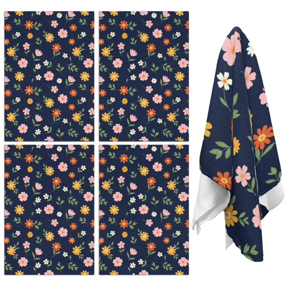 2 Pcs Pioneer Flower Floral Print Pattern Kitchen Towels, Funny Microfiber Dish Towel Set, 18" X 26" Tea Towels