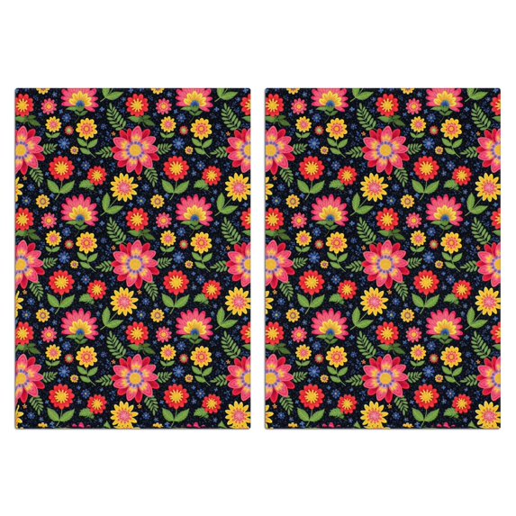 2 Pcs Pioneer Flower Floral Print Pattern Kitchen Towels, Funny Microfiber Dish Towel Set, 18" X 26" Tea Towels