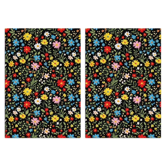 2 Pcs Pioneer Flower Floral Print Pattern Kitchen Towels, Funny Microfiber Dish Towel Set, 18" X 26" Tea Towels