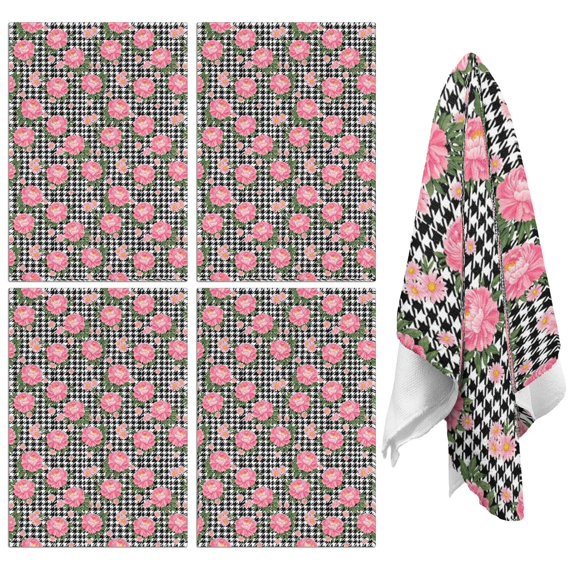 2 Pcs Pioneer Flower Floral Print Pattern Kitchen Towels, Funny Microfiber Dish Towel Set, 18" X 26" Tea Towels