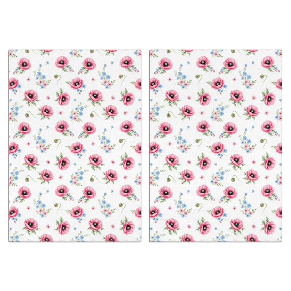 2 Pcs Pioneer Flower Floral Print Pattern Kitchen Towels, Funny Microfiber Dish Towel Set, 18" X 26" Tea Towels