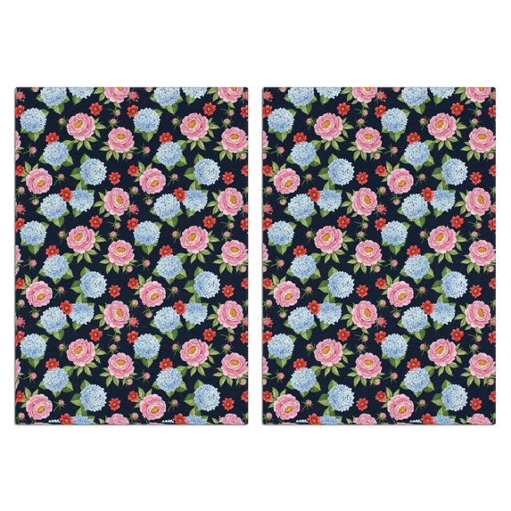 2 Pcs Pioneer Flower Floral Print Pattern Kitchen Towels, Funny Microfiber Dish Towel Set, 18" X 26" Tea Towels
