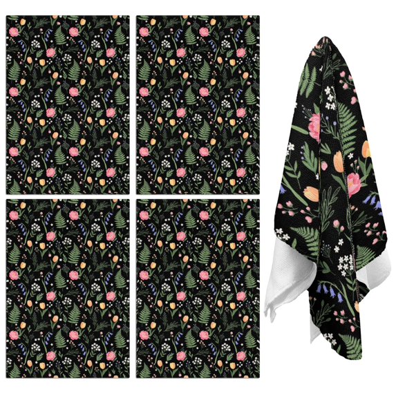 2 Pcs Pioneer Flower Floral Print Pattern Kitchen Towels, Funny Microfiber Dish Towel Set, 18" X 26" Tea Towels