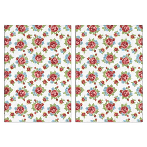 2 Pcs Pioneer Flower Floral Print Pattern Kitchen Towels, Funny Microfiber Dish Towel Set, 18" X 26" Tea Towels