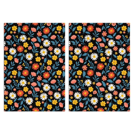 2 Pcs Pioneer Flower Floral Print Pattern Kitchen Towels, Funny Microfiber Dish Towel Set, 18" X 26" Tea Towels