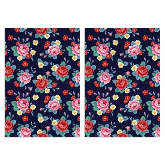 2 Pcs Pioneer Flower Floral Print Pattern Kitchen Towels, Funny Microfiber Dish Towel Set, 18" X 26" Tea Towels