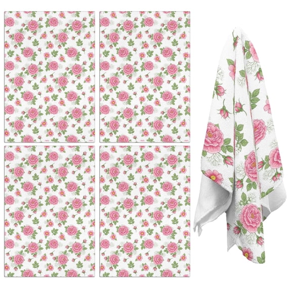 2 Pcs Pioneer Flower Floral Print Pattern Kitchen Towels, Funny Microfiber Dish Towel Set, 18" X 26" Tea Towels