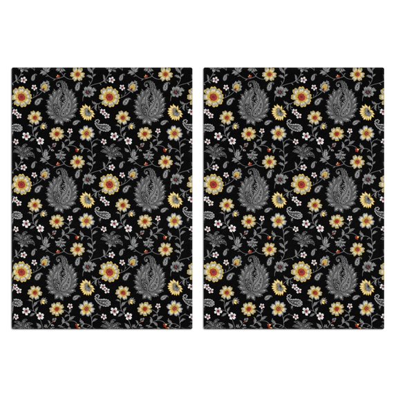 2 Pcs Pioneer Flower Floral Print Pattern Kitchen Towels, Funny Microfiber Dish Towel Set, 18" X 26" Tea Towels