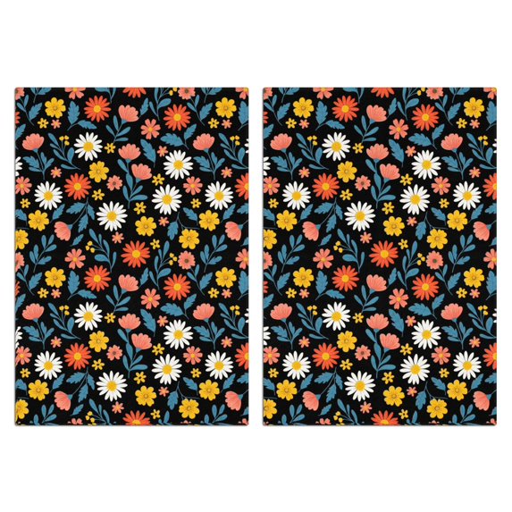 2 Pcs Pioneer Flower Floral Print Pattern Kitchen Towels, Funny Microfiber Dish Towel Set, 18" X 26" Tea Towels