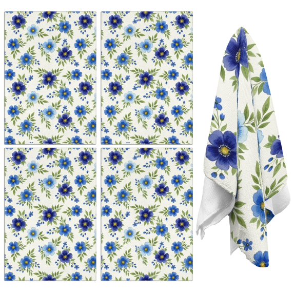2 Pcs Pioneer Flower Floral Print Pattern Kitchen Towels, Funny Microfiber Dish Towel Set, 18" X 26" Tea Towels