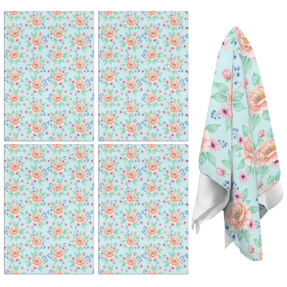 2 Pcs Pioneer Flower Floral Print Pattern Kitchen Towels, Funny Microfiber Dish Towel Set, 18" X 26" Tea Towels