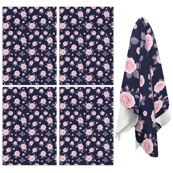 4 Pcs Pioneer Flower Floral Print Pattern Kitchen Towels, Funny Microfiber Dish Towel Set, 18" X 26" Tea Towels