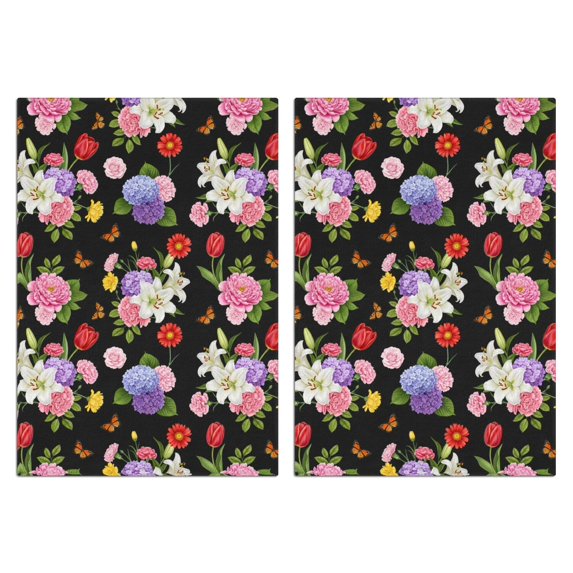 2 Pcs Pioneer Flower Floral Print Pattern Kitchen Towels, Funny Microfiber Dish Towel Set, 18" X 26" Tea Towels