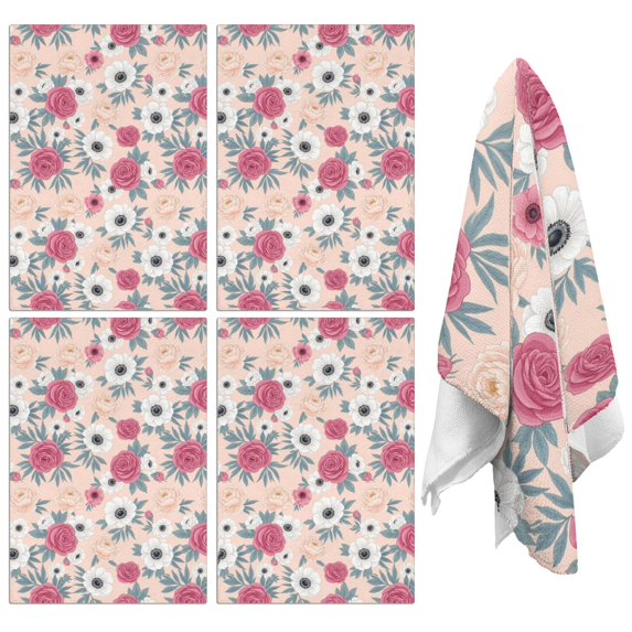 2 Pcs Pioneer Flower Floral Print Pattern Kitchen Towels, Funny Microfiber Dish Towel Set, 18" X 26" Tea Towels