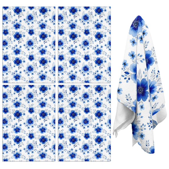 4 Pcs Pioneer Flower Floral Print Pattern Kitchen Towels, Funny Microfiber Dish Towel Set, 18" X 26" Tea Towels