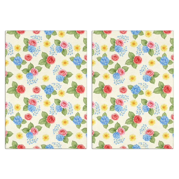 2 Pcs Pioneer Flower Floral Print Pattern Kitchen Towels, Funny Microfiber Dish Towel Set, 18" X 26" Tea Towels