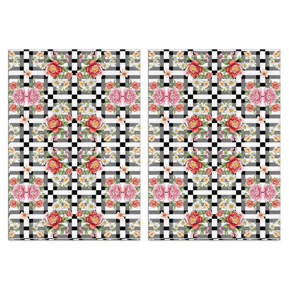 2 Pcs Pioneer Flower Floral Print Pattern Kitchen Towels, Funny Microfiber Dish Towel Set, 18" X 26" Tea Towels