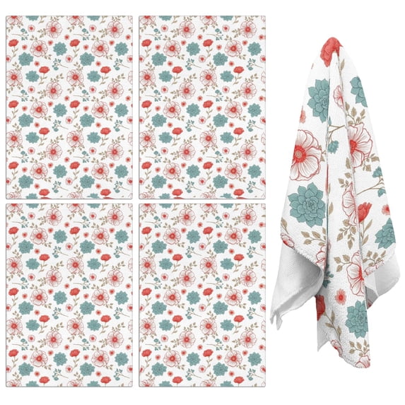 2 Pcs Pioneer Flower Floral Print Pattern Kitchen Towels, Funny Microfiber Dish Towel Set, 18" X 26" Tea Towels