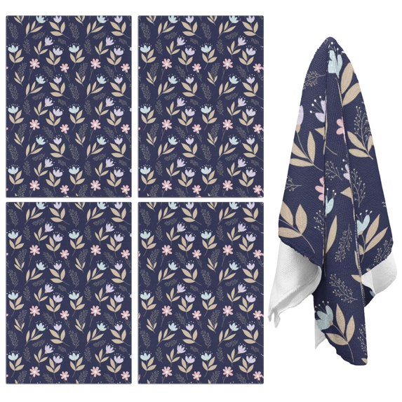 2 Pcs Pioneer Flower Floral Print Pattern Kitchen Towels, Funny Microfiber Dish Towel Set, 18" X 26" Tea Towels