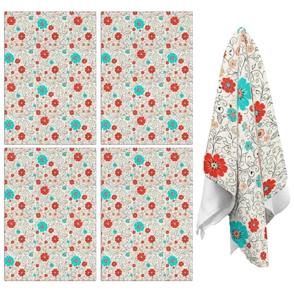 2 Pcs Pioneer Flower Floral Print Pattern Kitchen Towels, Funny Microfiber Dish Towel Set, 18" X 26" Tea Towels