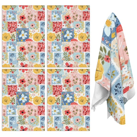 2 Pcs Pioneer Flower Floral Print Pattern Kitchen Towels, Funny Microfiber Dish Towel Set, 18" X 26" Tea Towels