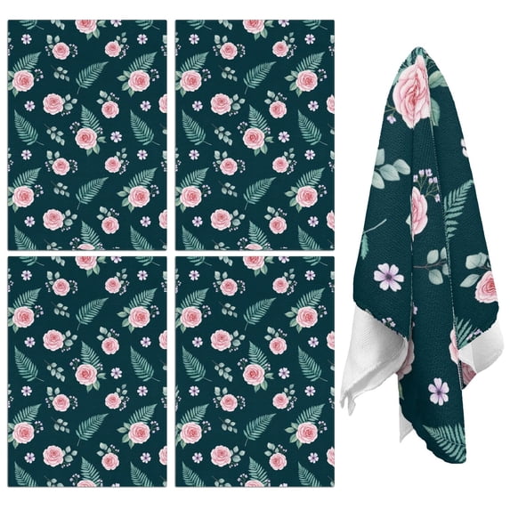 2 Pcs Pioneer Flower Floral Print Pattern Kitchen Towels, Funny Microfiber Dish Towel Set, 18" X 26" Tea Towels