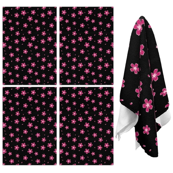 4 Pcs Pioneer Flower Floral Print Pattern Kitchen Towels, Funny Microfiber Dish Towel Set, 18" X 26" Tea Towels