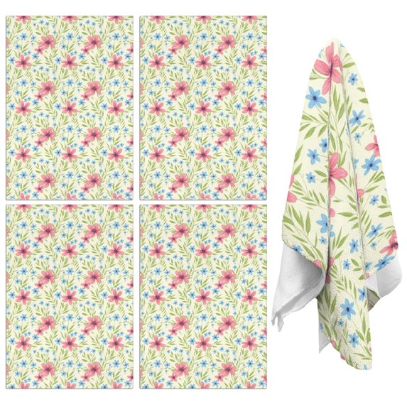 2 Pcs Pioneer Flower Floral Print Pattern Kitchen Towels, Funny Microfiber Dish Towel Set, 18" X 26" Tea Towels