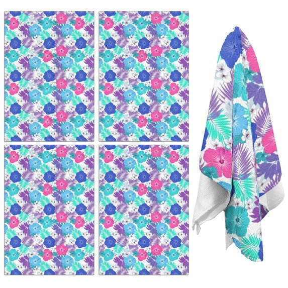 4 Pcs Pioneer Flower Floral Print Pattern Kitchen Towels, Funny Microfiber Dish Towel Set, 18" X 26" Tea Towels