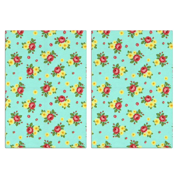 2 Pcs Pioneer Flower Floral Print Pattern Kitchen Towels, Funny Microfiber Dish Towel Set, 18" X 26" Tea Towels