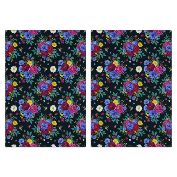 2 Pcs Pioneer Flower Floral Print Pattern Kitchen Towels, Funny Microfiber Dish Towel Set, 18" X 26" Tea Towels